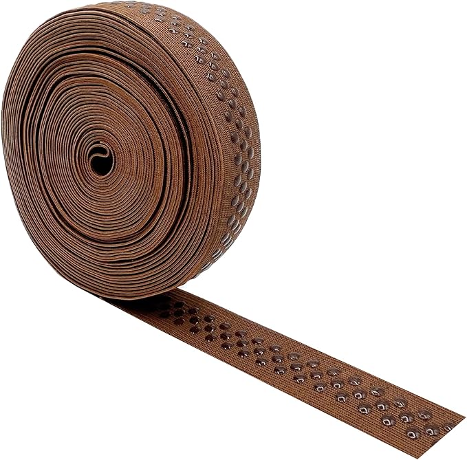 Mandala Crafts 1 Inch Elastic Silicone Gripper Tape for Clothing - 10 Yds Dotted Non Slip Elastic Band for Sewing - Brown Silicone Flat Fabric Stretchy Ribbon Straps