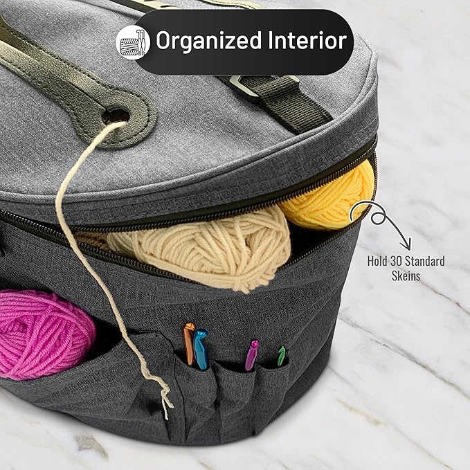 Crochet Storage Bag – Compact Yarn Organizer for Crocheting on the Go, Holds Hooks, Needles & Supplies – Gray