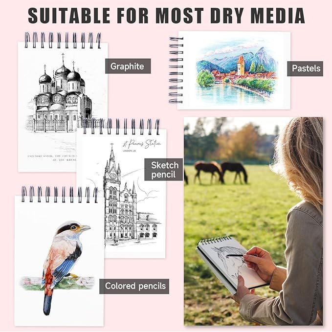 Sketch Book, 5.5" x 8.5" Sketchbook with 60 Sheets (68lb/100gsm), 2 Pack Drawing Pad Acid Free Drawing Book Sketch Pad for Adults Beginners Artists (2 pcs Black)