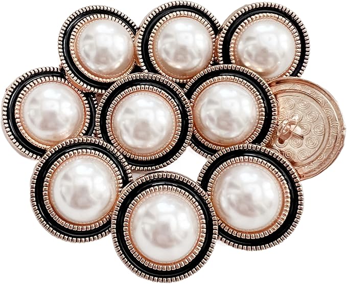 PEPPERLONELY 10PC Faux Pearl Metal Buttons for Clothing, Jeans, Crafts, Pants, Blazer, Sewing, Jacket, Jewlery Making (Gold/Black, 25mm)
