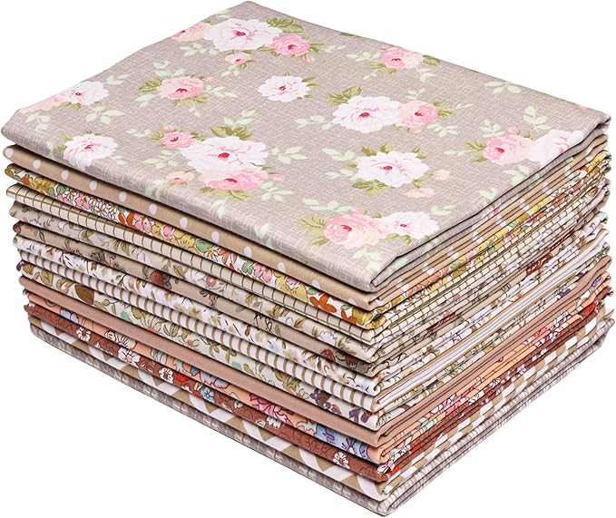 Hanjunzhao 14 Fat Quarters Bundles 18x22 inch - Pre-Cut Cotton Quilting Fabric Squares -Floral Print Quarter Yard Fabric - for Sewing, Quilting, Patchwork, and DIY Crafts - Coffee Series