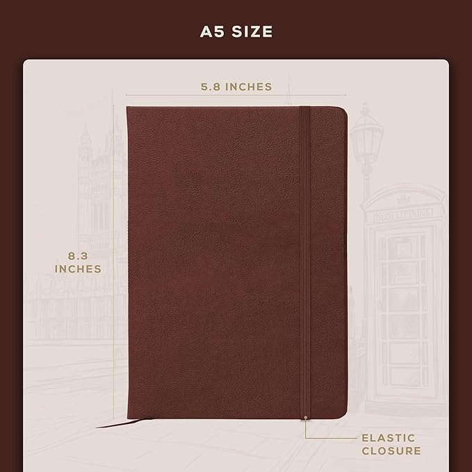 Beechmore Books A5 Sketchbook – 5.8x8.3 Premium Vegan Leather Bound Large Sketch Book Hardcover with 156 Thick 160gsm Perforated Ivory Pages, Blank Sketch Pad, Gift Boxed Back Pocket, Ribbon Bookmark