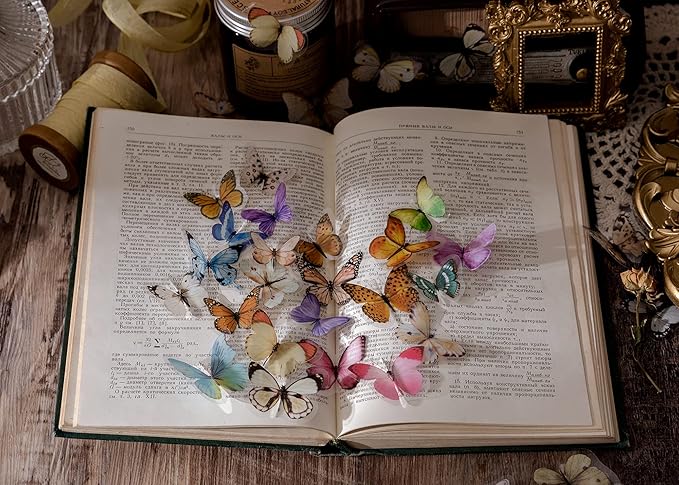 Knaid Butterfly Stickers Set (320 Pieces) Transparent Colorful Butterflies Resin Stickers Decals for Nature Scrapbook Supplies Junk Journal Bullet Journals Planners Laptops Paper Crafts