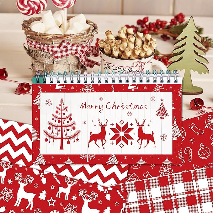 24 Sheets Christmas Scrapbook Paper 12'' × 12'' Double-Sided Xmas Red Pattern Paper Decorative Art Cardstock for Holiday DIY Crafts Card Making Scrapbook Supplies