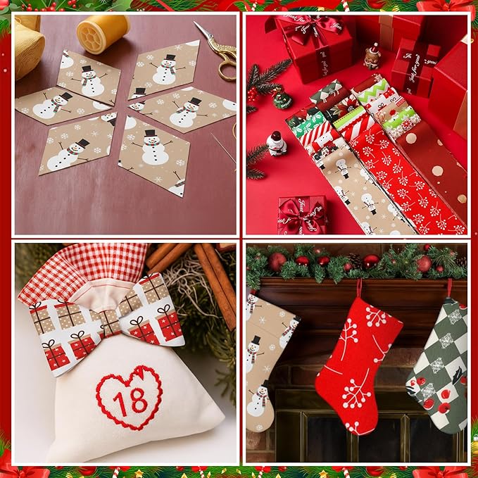60 Pcs Christmas Quilting Fabric Roll 2.6 x 40" Cotton Fabric Strips Precut Jelly Patchwork for Craft Sewing(Holiday)