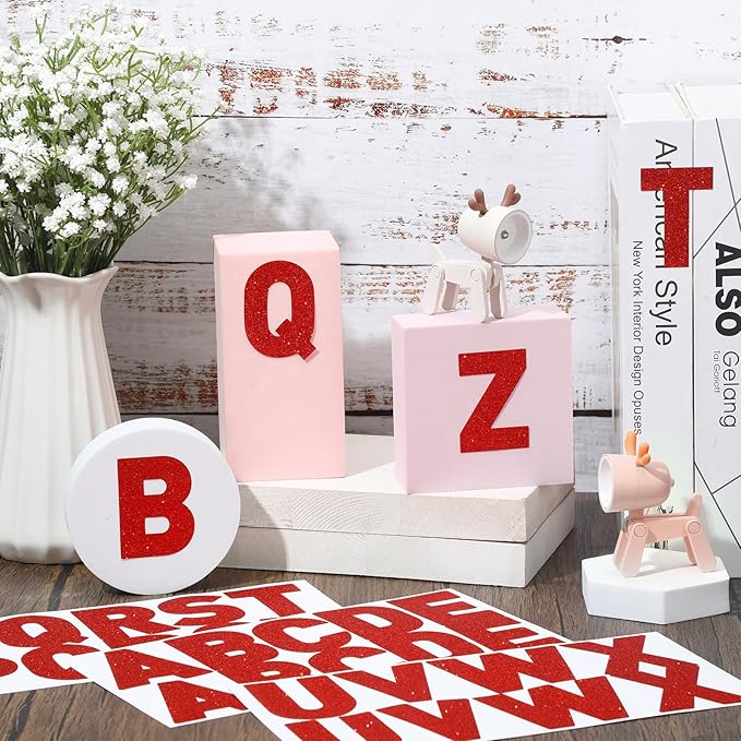 Harloon 232 Pcs 24 Sheets Large Glitter Letter Stickers Big Font Alphabet Letter Self Adhesive Letters Kit Mailbox Stickers for Mailbox Bulletin Boards Classroom Home(Red,2.5 Inch)
