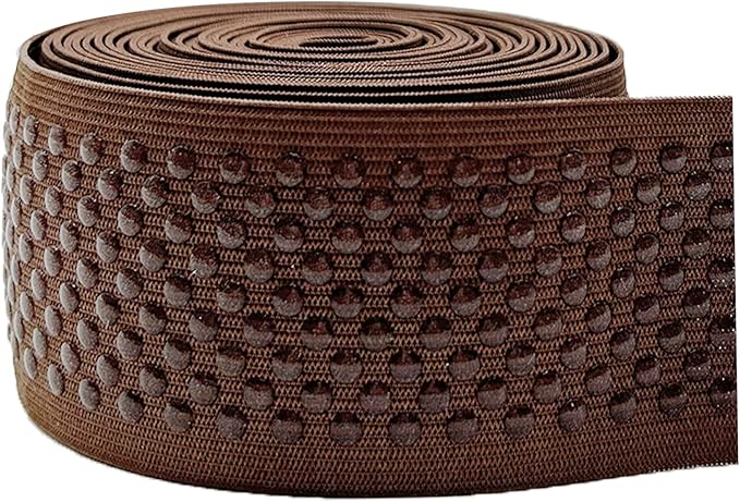 Mandala Crafts 2 Inch Elastic Silicone Gripper Tape for Clothing - 5 Yds Dotted Non Slip Elastic Band for Sewing - Brown Silicone Flat Fabric Stretchy Ribbon Straps