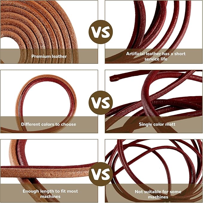 Honoson 4 Pcs Treadle Sewing Machine Leather Belt Replacement 72 x 3/16 Inch Cow Leather Universal Pedal Sewing Machine Accessories Parts