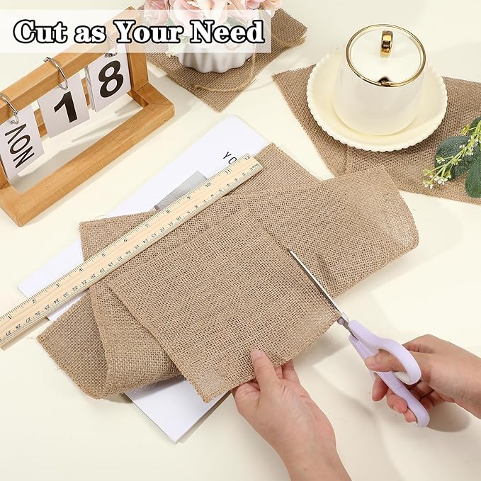 36 Pcs 12 x 12 Inches Burlap Squares - Natural Jute Fabric Placemats for Farmhouse, Wedding & Home Decor, Multipurpose Rustic Table Cover & Craft Supplies