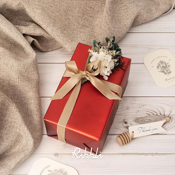 Ribbli Champagne Gold Satin Ribbon Double Faced Satin 1/2 inch x Continuous 50 Yards-Champagne Ribbon for Gift Wrapping Crafts Wedding Decoration Bows Bouquet Floral Arrangement