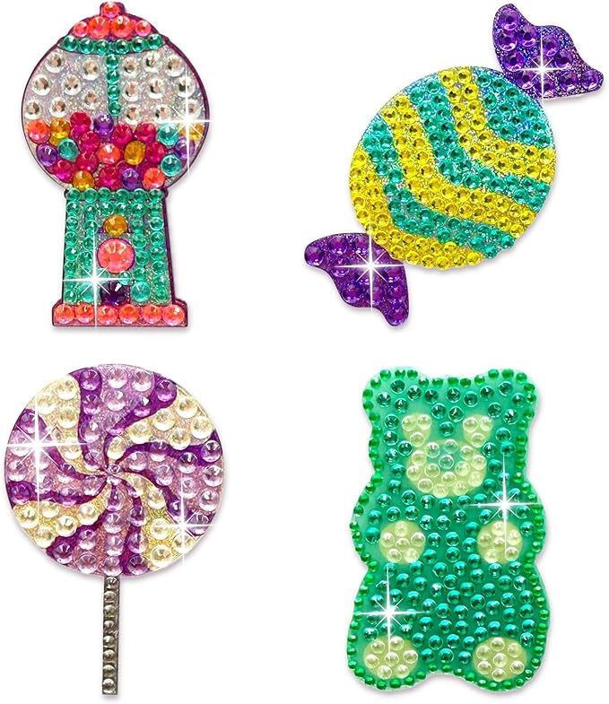 StickerBeans® Rhinestone Stickers - Sweet Tooth 4-Pack, 2” x 2” Unique Sparkly Cut-to-Shape for Collecting, Trading, Decorating Laptops, Phone Cases, Scrapbooks - Kids, Teens, Adults