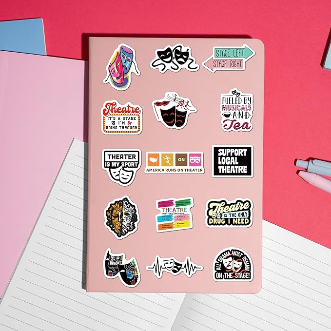 BEATRI Theatre Stickers 50Pcs Aesthetic Musical Theatre Waterproof Vinyl Decor & Party Favors for Laptop, Water Bottle, Skateboard & Travel Gear | Non-Repeating Decals, High-Definition Print