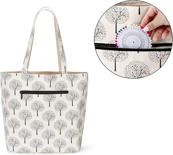 Yarwo Knitting Bag with Small Zipper Pouch, Yarn Tote for Knitting Needles, Skeins of Yarn and Knitting Supplies On the Go, Christmas & New Beginnings Gifts for Women, Tree (Patented Design)