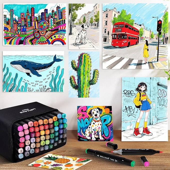 Alcohol Markers Set, 60 colors Alcohol Based Dual Tip, Fine and Brush Tip for Adult Coloring Books, Drawing, Sketching