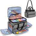 Yarwo Knitting Yarn Bag, Portable Crochet Storage Tote with Double Top Cover and Yarn Holes for Knitting Needles(Up to 14”), Unfinished Projects and Skeins of Yarn, Gray
