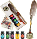 GC QUILL Feather Glass Dip Pen and Ink Set, Glass Calligraphy Pen with 5 Colors Ink and Pen Holder for Writing Drawing– MU-21