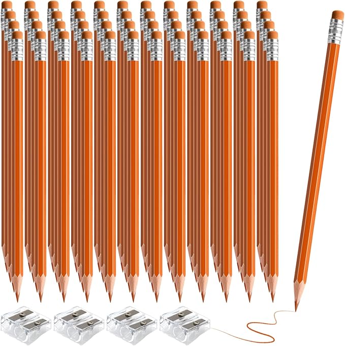 48 PCS Orange Checking Pencils Erasable Colored Pencils with Eraser Pre-Sharpened 2 HB for Checking, Grading, Tests & Office/School Supplies (Orange)