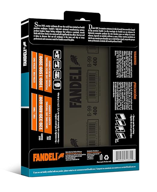 Fandeli | Waterproof Sandpaper | 1500 Grit | 25 Sheets 9'' x 11'' | For Car Polishing, Wooden Furniture Sanding and Metal Sanding | Water Resistant