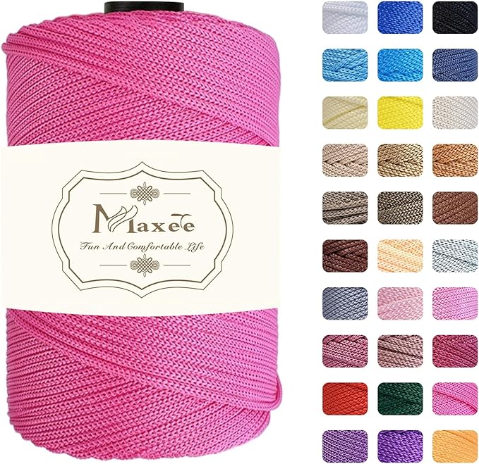 Maxee Premium Polyester Macrame Cord 3 mm × 218 yd,3mm 100% Polypropylene Macrame Cord,Ideal for Crochet, Wall Hangers, Bags, Rugs & DIY Crafts(Rouge Powder)