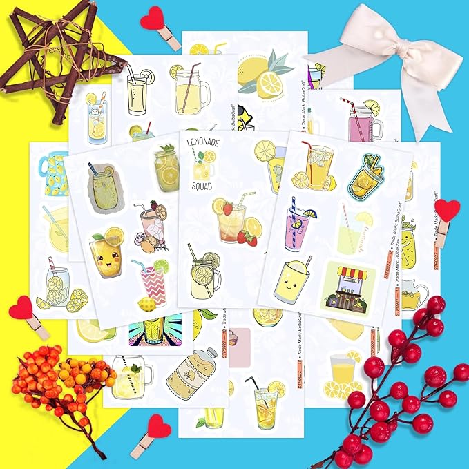 BulbaCraft Lemonade Stickers for Water Bottle and Laptop - Waterproof Vinyl Lemonade Decals, Gifts for Women & Men