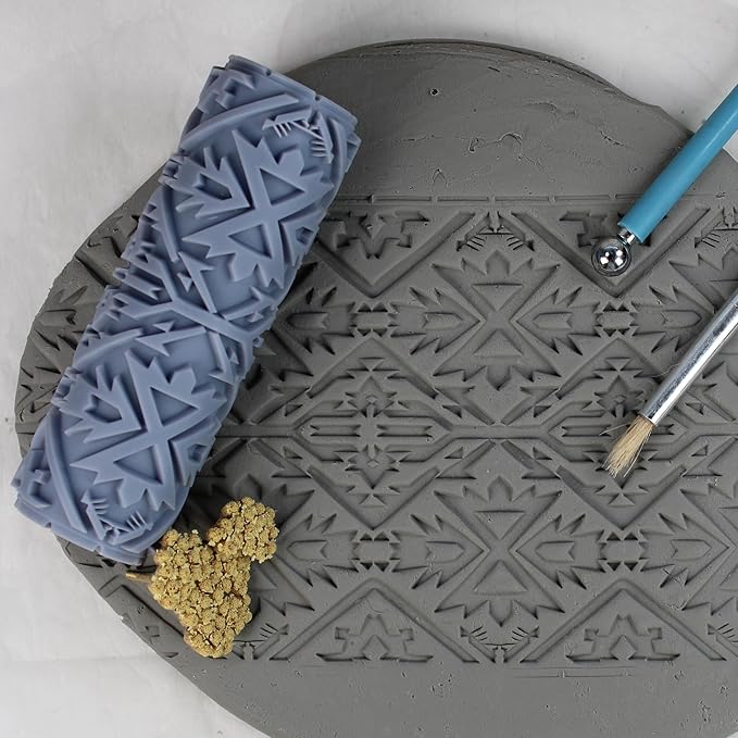 Southwestern Clay Texture Roller (4") - Seamless Set #01 - Embossing Pattern Roller for Polymer & Ceramic Clay, Pottery & Crafts