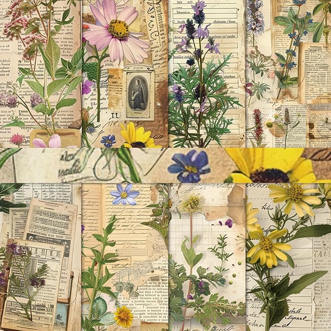16 Sheets Scrapbook Paper, Vintage Decorative Scrapbook Supplies for Junk Journal Card Making Picture Art Collage DIY 4.1x5.8 inches, Plants theme