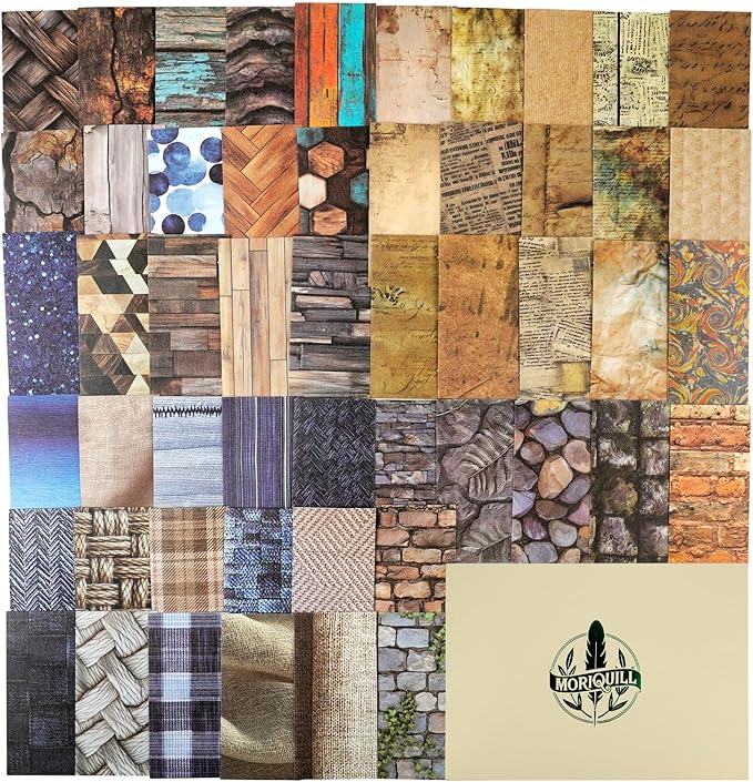 100PCS Retro Washi Stickers – Flat Writable Paper Stickers with Brick, Wood, Newspaper Prints for Journaling, Scrapbooking, DIY Crafting