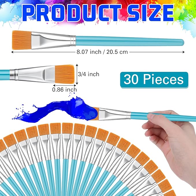 Zonon 30 Pieces Paint Brushes Bulk Small Flat Top Acrylic Oil Paint Brush for Artists Mini Touch up Crafts Detail Painting(3/4 Inch,Blue)