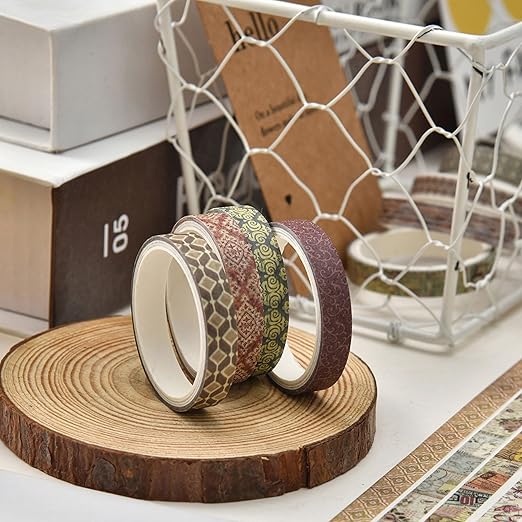 20 Rolls Skinny Vintage Washi Tape Set Retro Arts Adhesive Tapes Basic Patterns Decorative Masking Tape Sets for Craft, Kids, Scrapbook, DIY, Gift Wrapping (Through The Years)