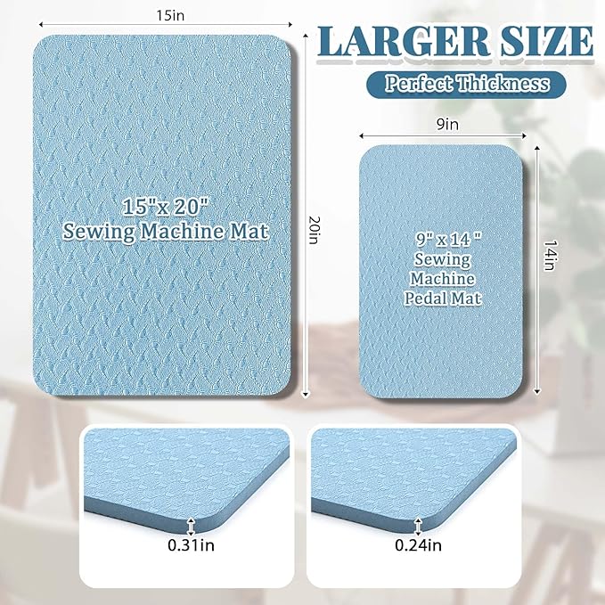 2 Pcs Sewing Machine Muffling Mat Pedal Sewing Mat Reduce Vibrations Noise No Slip Machine Accessories for Quilting(15'' X 20'' and 9'' X 14'',Light Blue)