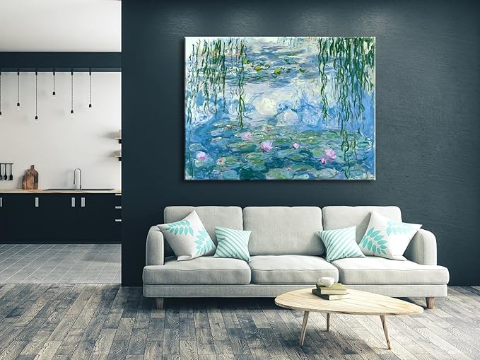 Wieco Art Water Lilies by Claude Monet Oil Paintings Flowers Reproduction Extra Large Modern Gallery Wrapped Giclee Canvas Prints Artwork Landscape Pictures on Canvas Wall Art for Home Decorations