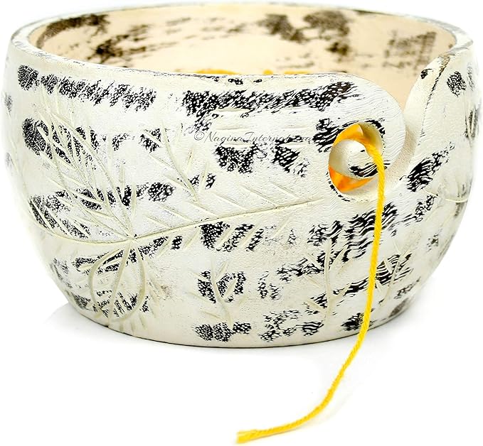 Exquisite Premium Yarn Ball Storage Bowls | Hand Painted Lovely Decor Yet Functional Yarn Dispenser (Medium (7 x 3 x 7 Inches), Winter Snow)