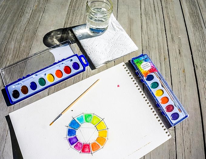 8-Color Watercolor Paint Set with Wooden Brushes – Washable & Non-Toxic, Ideal for Kids, Students, and Classroom Activities