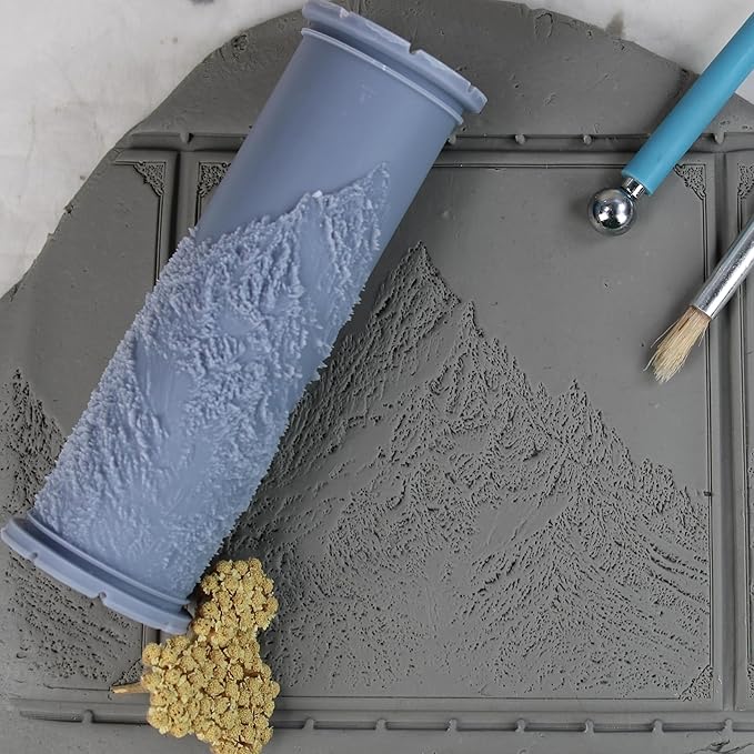 Snowy Mountain Clay Texture Roller (4") - Winter Set #01 - Embossing Pattern Roller for Polymer & Ceramic Clay, Pottery & Crafts