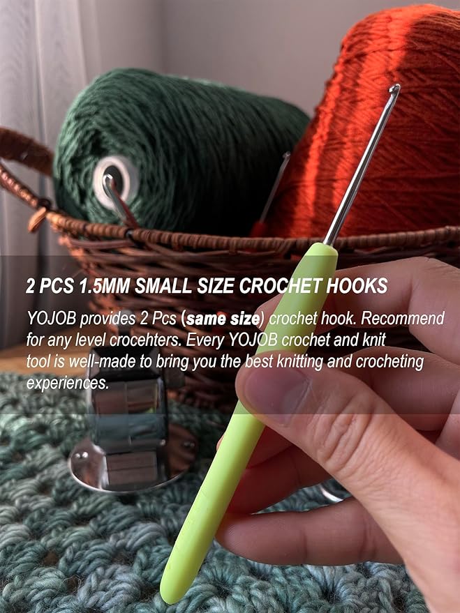 2Pcs 1.5mm Small Crochet Hooks, Ergonomic Small Lace Crochet Hook for Beginners, Crochet Needles for Crocheting, Smooth and Comfortable for Arthritis (1.5mm)