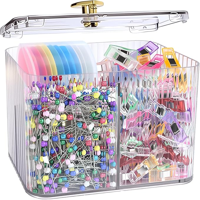 Sewing Supplies and Accessories Kit,100Pcs Sewing Clips 800Pcs Sewing Pins &10PcsTriangle Tailors Chalk in a 3-Section Clear sewing Organizer Jar,Sewing Notions Quilting Gift Set for Women Mom Grandma