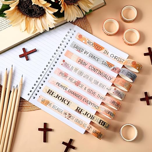 Janlaugh 24 Rolls Christian Washi Tape for Bible Journaling Gifts Bulk Religious Inspirational Scripture Supplies Boho Bible Verse Washi Tape for Study Crafting New Year DIY Gifts
