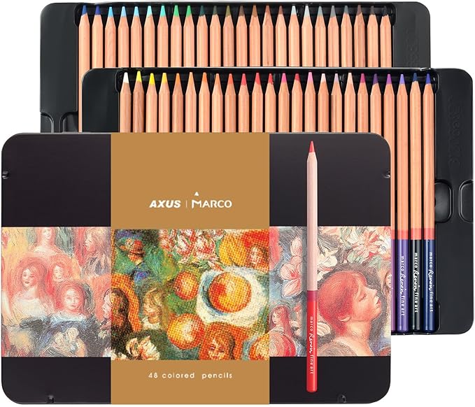 Oil-based Colored Pencils Set for Adult Professional Coloring 3.7mm Thick Core Unbreakable Great Color Rendering Iron Box Packed For Artists & Art Lovers (Renoir 3100 Series-48 Colors)