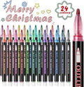 Shimmer Markers Double Line Outline Markers, 24 Colors Metallic Glitter Pens Set for Drawing, Art Supplies, Arts Crafts, Gifts for 4-12 Year Old Girl Kids Teens