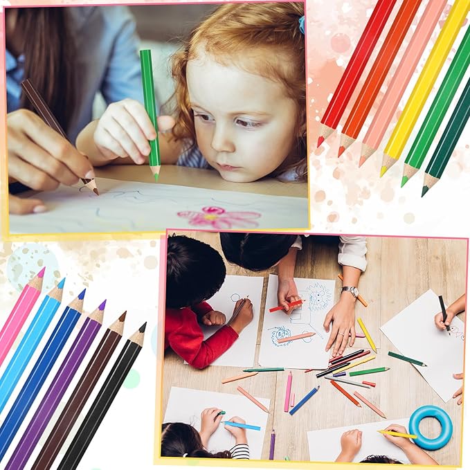 576 Pcs/ 48 Boxes Christmas Mini Colored Pencils Bulk for Kid 3.5 Inch Short Drawing Colored Pencil with Sharpener Eraser for Christmas Children Painting Classroom Gifts Party Supplies