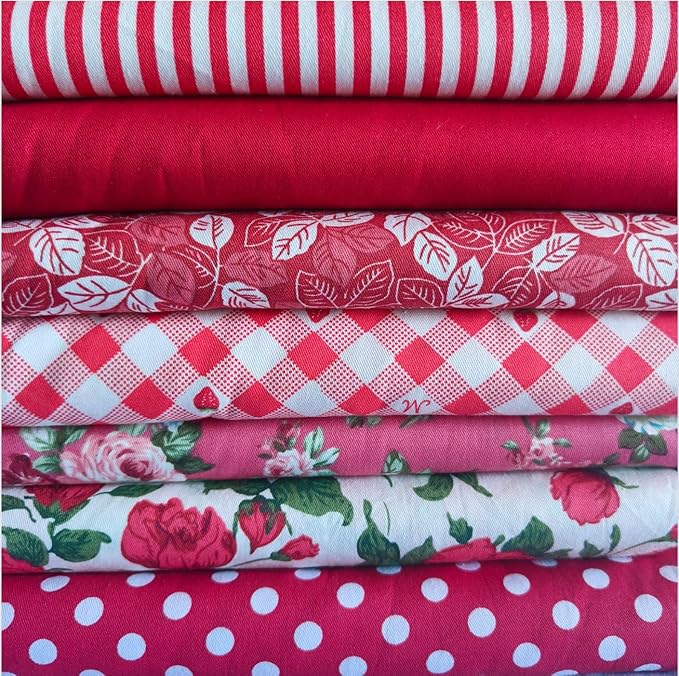 7Pcs 9.8" x 9.8"(25 * 25CM) Cotton Fabric DIY Making Supplies Quilting Patchwork Fabric Fat Quarter Bundles DIY for Quilting Cotton Patchwork Cushions (Square Start Flowers, 9.8" x 9.8")