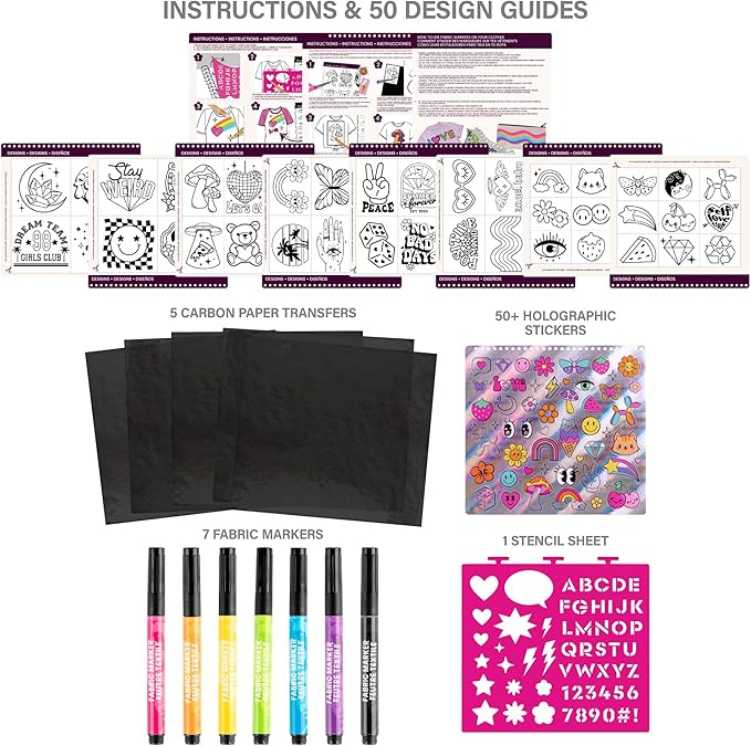 Fashion Angels T-Shirt Design Sketch Portfolio, Includes Stencils, Sketch Pages & Fabric Markers, DIY Fashion Design Kit for Kids & Teens