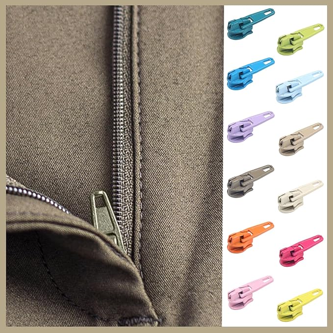 DOITEM 96Pcs Zipper Repair Kit Zipper Replacement 3# Zipper Pull Rescue Kit for Clothing Jackets Purses (12 Colors)