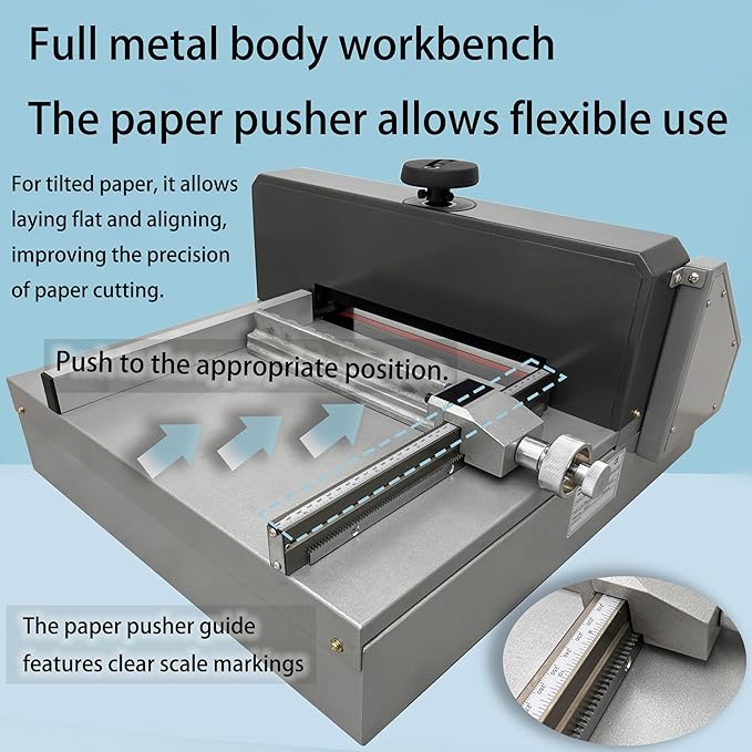 Electric Paper Cutter, Desktop Paper Trimmer 330mm A4-40mm Cutting Thickness Max Cutting Size 330mm, ±0.02mm Precision, 120W 110V Two-Hand Operation for Books Pictures Files Cutting