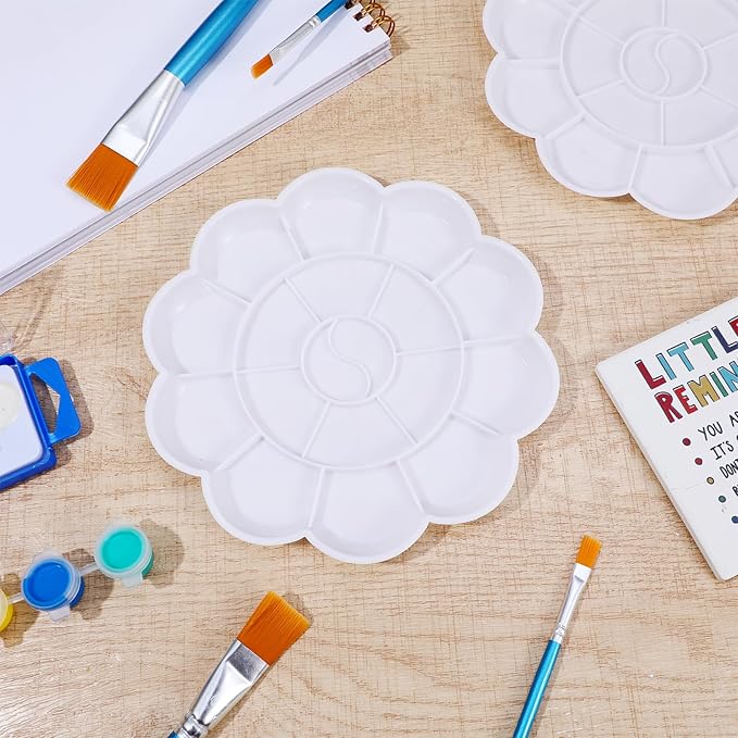 2pcs Watercolor Palette Plastic 18-Well Paint Tray Palette Flower White Painting Tray for Watercolor Create DIY Craft Professional Art Painting Acrylic Paintings Gouache