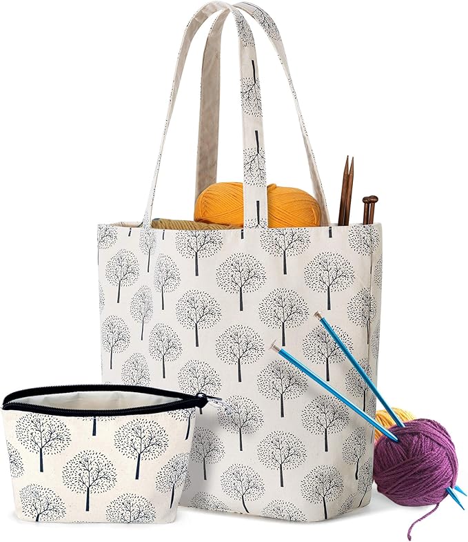 Yarwo Knitting Bag with Small Zipper Pouch, Yarn Tote for Knitting Needles, Skeins of Yarn and Knitting Supplies On the Go, Christmas & New Beginnings Gifts for Women, Tree (Patented Design)
