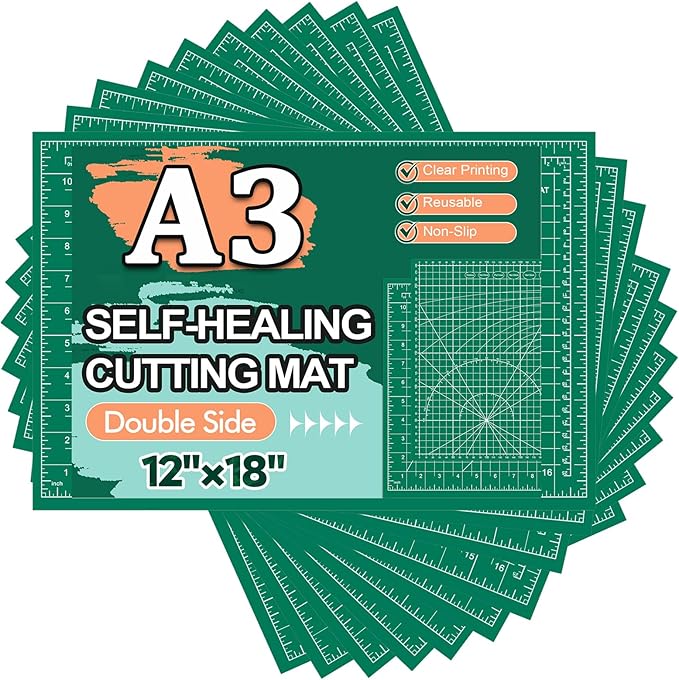 10 Pcs Self Healing Cutting Mat Bulk, 12"×18" Rotary Cutting Mats for Crafts, A3 Sewing Boards for Fabric Quilting Scrapbooking Precision Cutting Double Sided 5-Ply