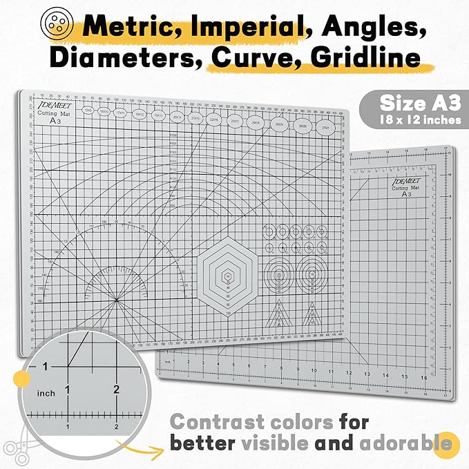 Premium Self Healing Cutting Mat 18'' x 12'', A3 Non-slip Sewing Mat for Quilting, 5-Ply Rotary Cutting Board Double-Sided for Crafts Cutting Fabric Scrapbooking Modeling Projects, Slate Gray
