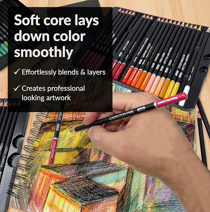 HIPPIE CRAFTER Color Pencils, 72 Colored Pencils for Adult Coloring Books, Professional Artist Set, Premium Soft Pencil Colors for Drawing, Sketching, and Art Supplies for Beginners and Kids