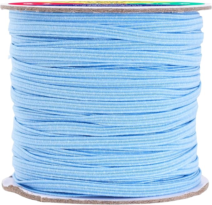 Mandala Crafts 3mm 50 Yds Roll of Sky Blue Elastic Bands for Sewing - 1/8 Flat Elastics Cord - 1 8 Inch Braided Stretch Straps for Crafting